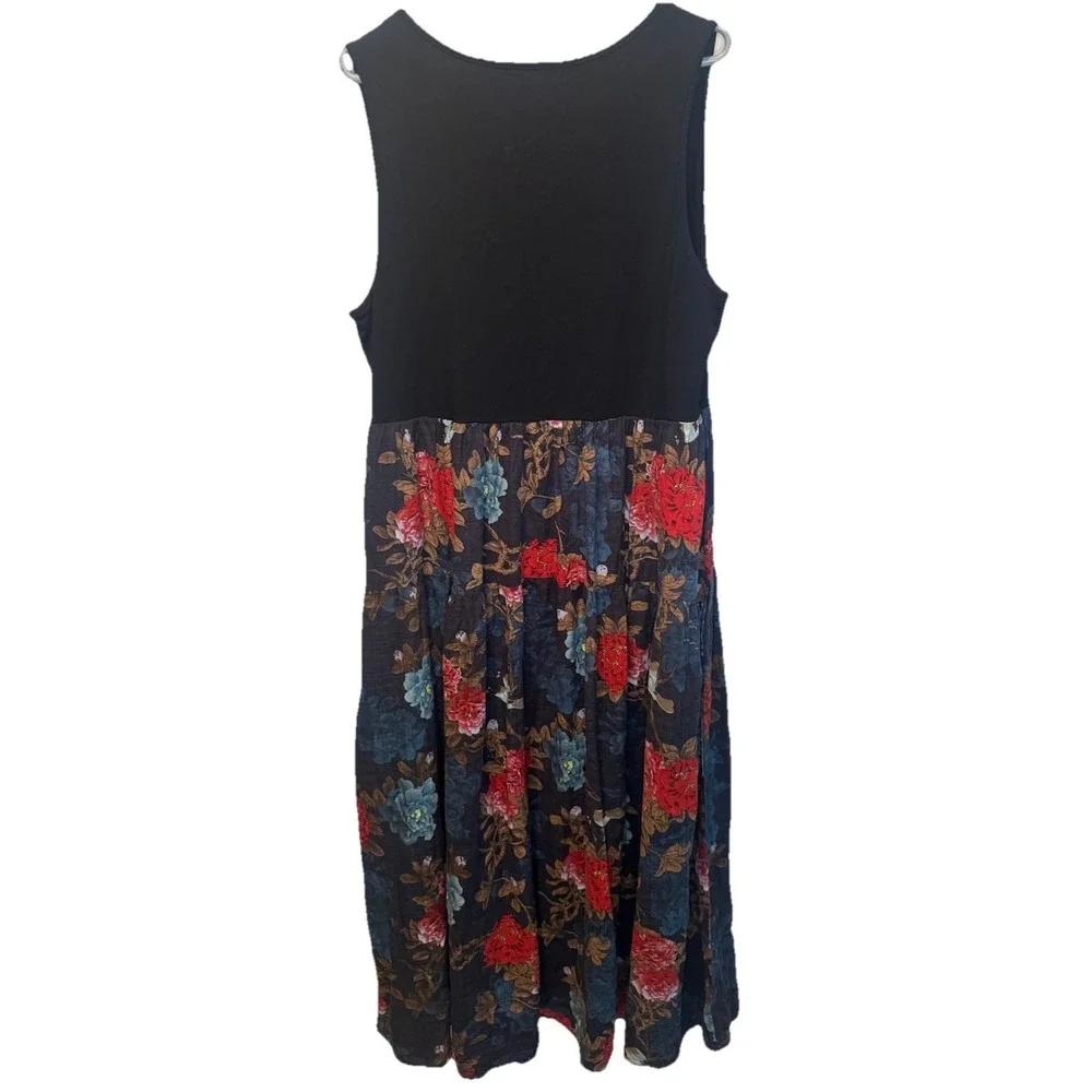 Yesno‎ Black Colorful Floral Sleeveless V Neck Maxi Dress 2XL NEW Beach Casual